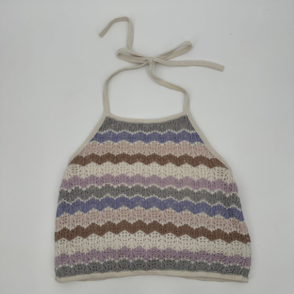 American Eagle Halter Top Womens Medium Multicolor Knit Crochet Boho‎ Retro Tank